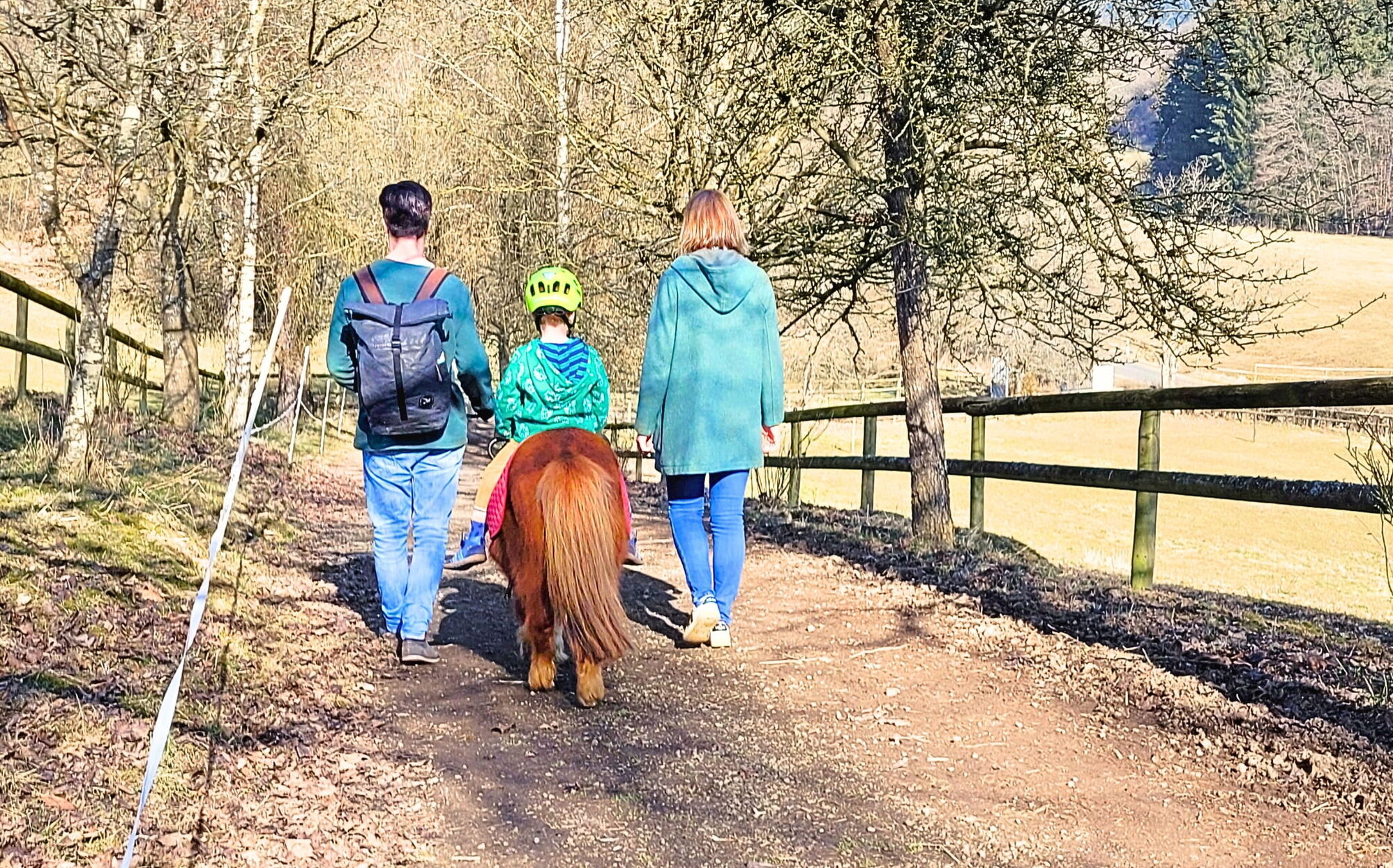Ponyreiten auf Foxy mit der ganzen Familie auf dem Landgut Pfauenhof in der Vulkaneifel